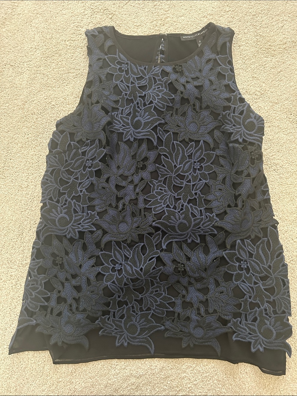 White House Black Market Navy Floral Crochet Overlay Tank